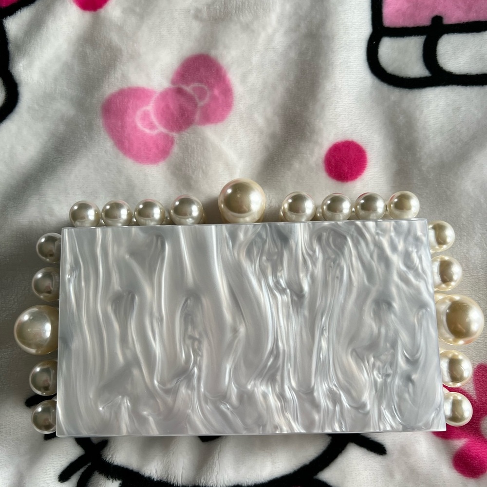 White Acrylic Evening Clutch Bag for Women Marble Purse Handbag